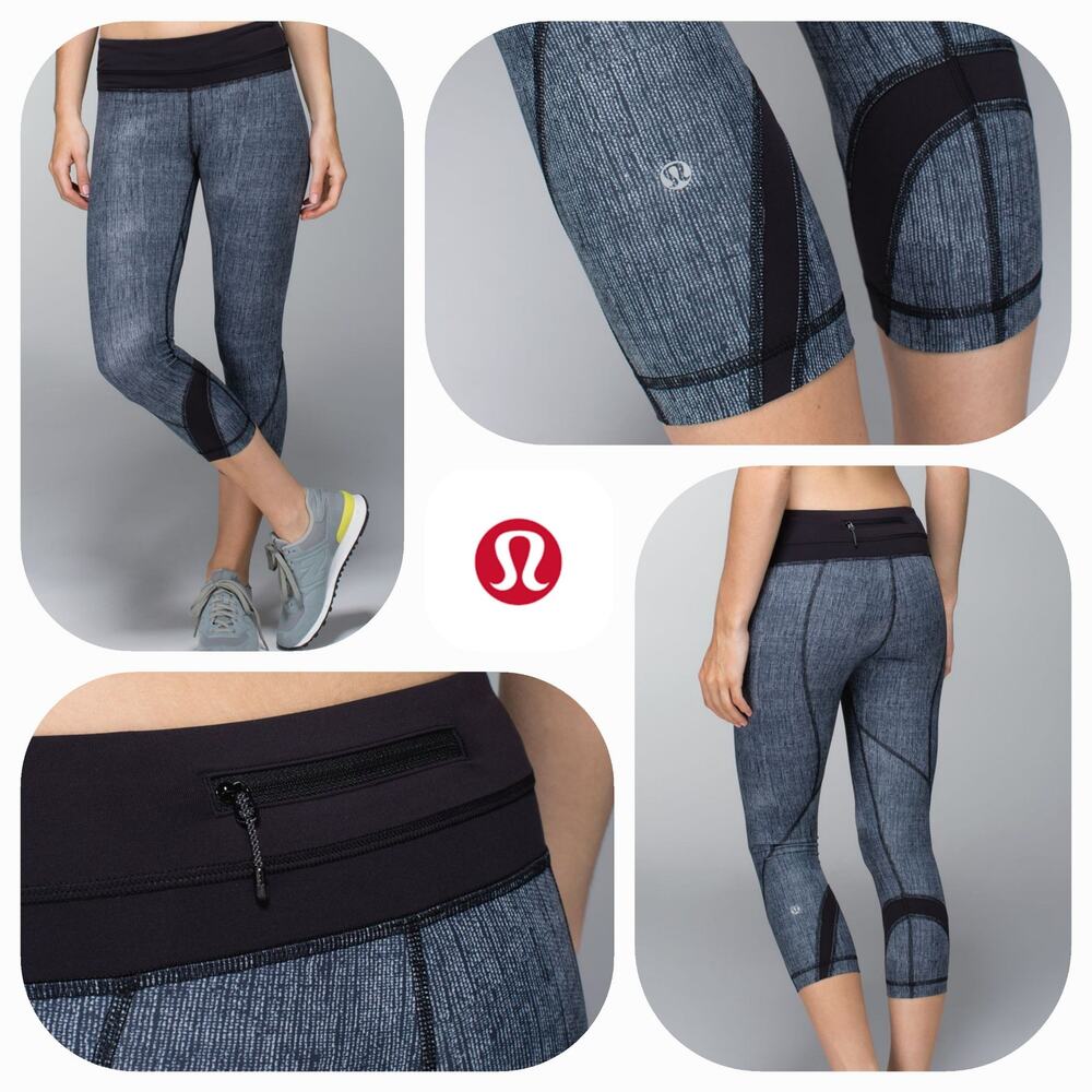 EUC Lululemon Run Inspire Crop‎ Pants Sz. 6 Burlap Texture Black Dune/Black